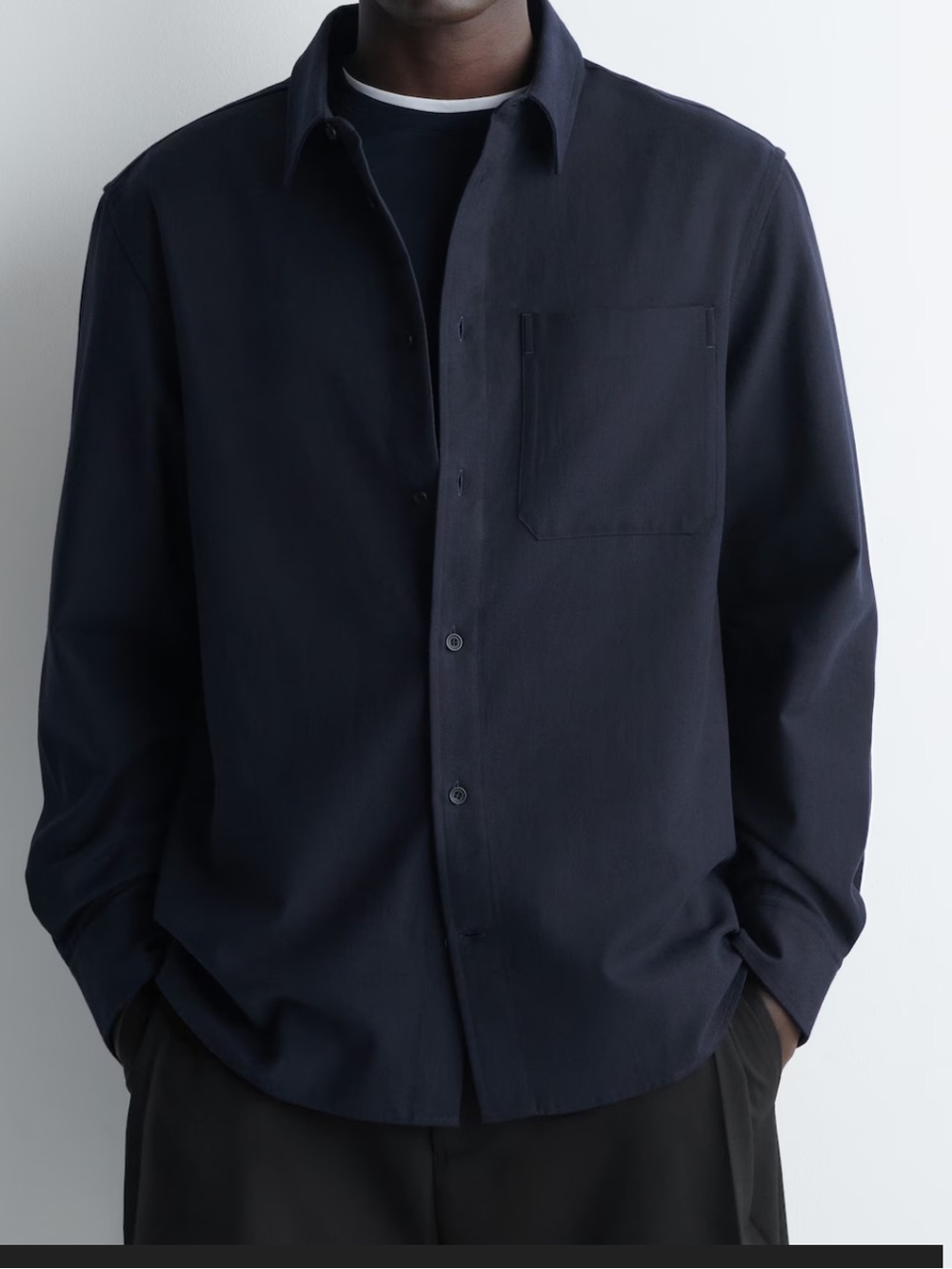 COS - navy relaxed brushed button up over-shirt - cotton blend - small - Picture 1 of 2